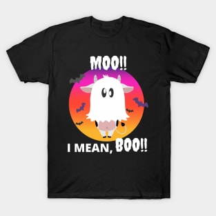 Moo, I mean Boo - Halloween Ghost Cow with bats T-Shirt